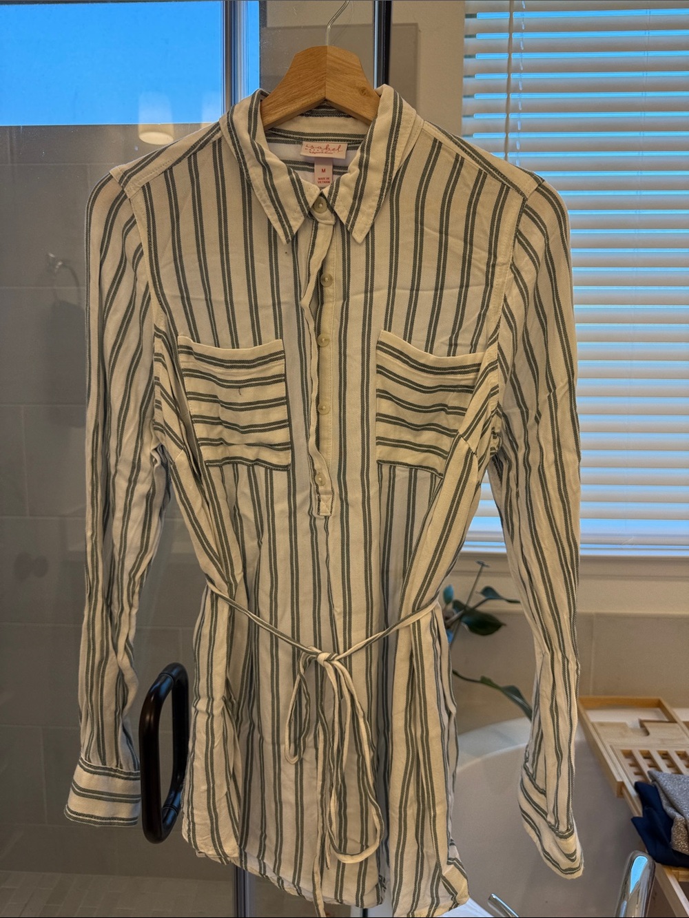 Maternity Rails Cream and Green Striped Tie-Waist Shirt